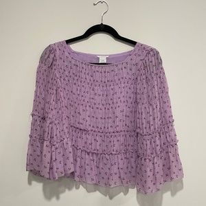 Club Monaco Ruffled Lavender Top With Floral Print - Seen on Suri Cruise!